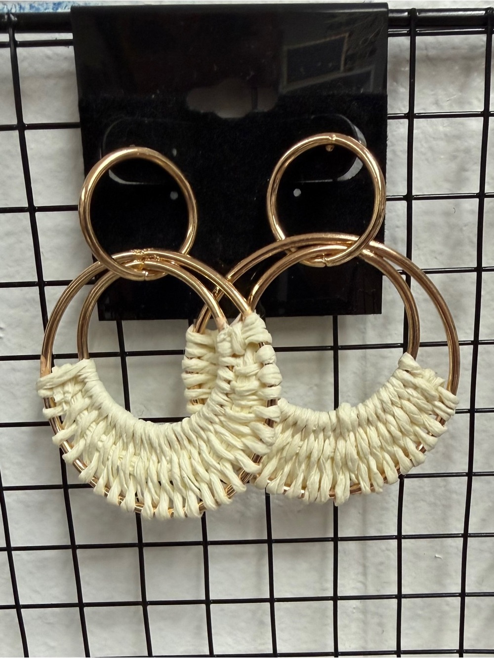 🍀3/$30 Gold Hoop Earrings with Cream Woven Accent - Women Jewelry